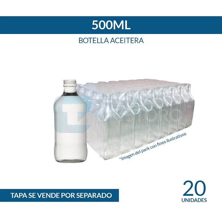 BOTELLA VIDRIO ACEITERA 500ml CILÍNDRICA - PACK 20 UND.