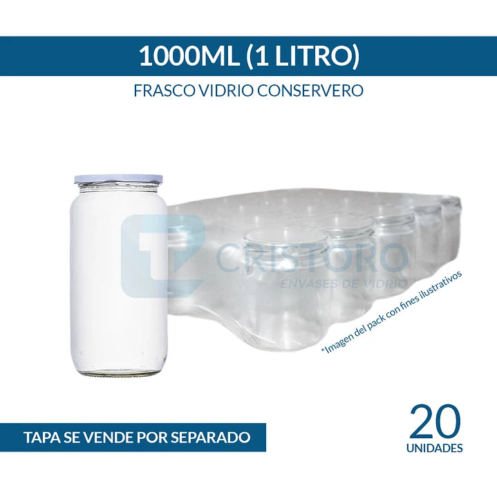 FRASCO VIDRIO CONSERVERO  1 Litro - PACK 20 UND.