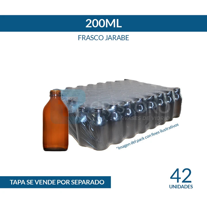 FRASCO VIDRIO CORRIENTE TIPO JARABE 200ml - PACK 42 UND.