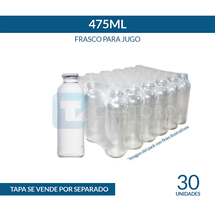 FRASCO DE VIDRIO PARA JUGO 475ml - PACK 30 UND.