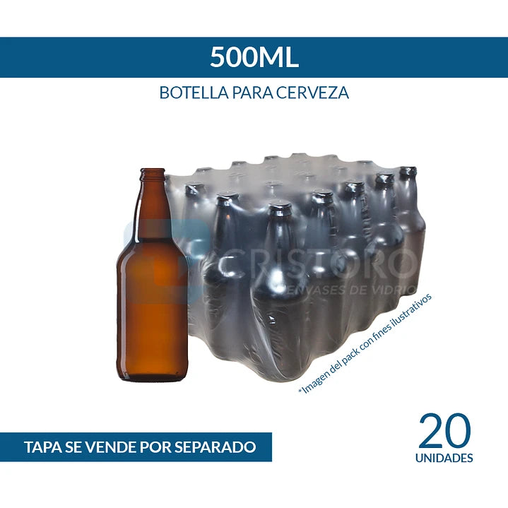 BOTELLA VIDRIO PARA CERVEZA 500ml GENÉRICA - PACK 20 UND.