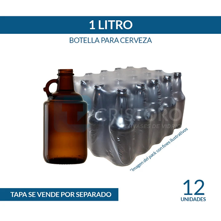 BOTELLA VIDRIO 1 Litro GROWLER AMBAR   - PACK 12 UND.