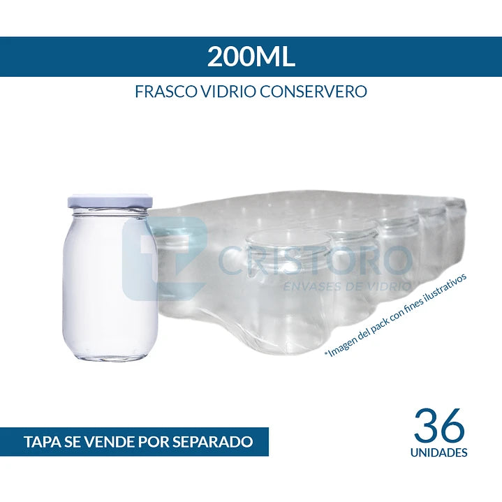 FRASCO VIDRIO CONSERVERO 200ml - PACK 36 UND.
