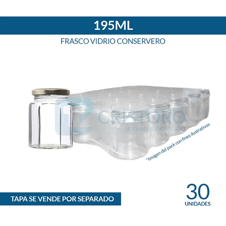 FRASCO CONSERVERO 195ml 6 CARAS B/AXIAL - PACK 30 UND.