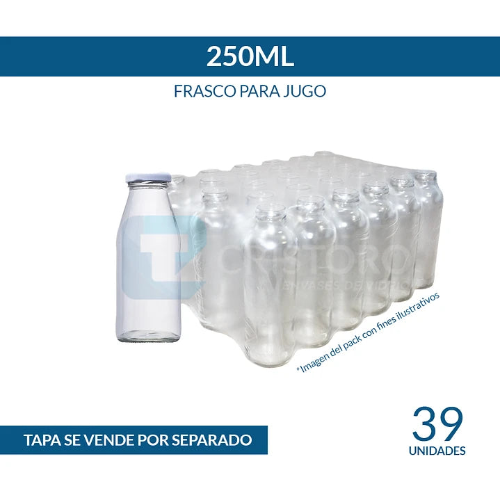 FRASCO VIDRIO JUGO 250ml - PACK 39 UND.