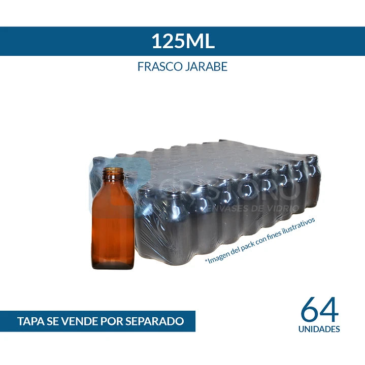 FRASCO VIDRIO CORRIENTE TIPO JARABE 125ml - PACK 64 UND.