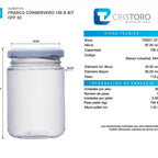 FRASCO VIDRIO CONSERVERO 156ml - PACK 36 UND.