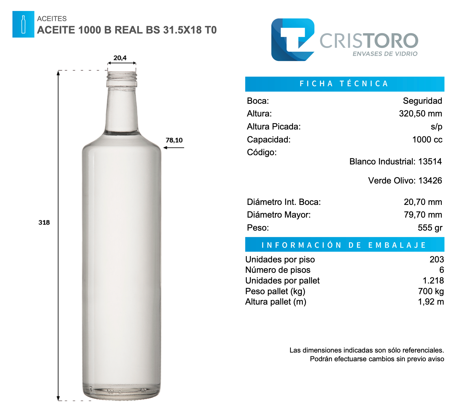 Botella de Vidrio Aceitera 1000 ml Verde Olivo Real – Pack 20 Unidades