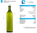 BOTELLA VIDRIO ACEITERA 1 Litro CUADRADA - PACK 20 UND.
